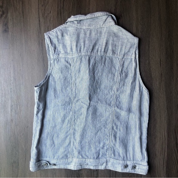 Kenar Linen Vest Women’s Large Gray White Railroad Stripe Coastal Beachy - Picture 2 of 6